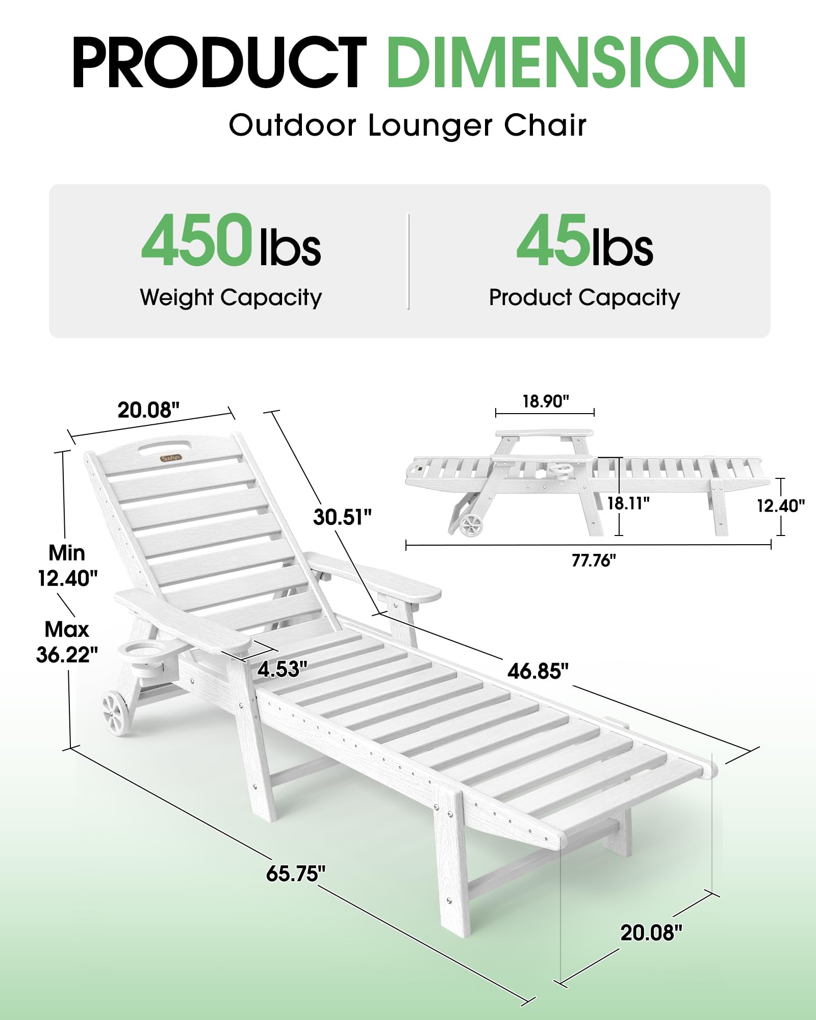 Lounge Chair Outdoor Set of 2, HDPE Chaise Lounge Outdoor, Pool Lounge Chair for Pool Poolside Deck Backyard Patio, Teak