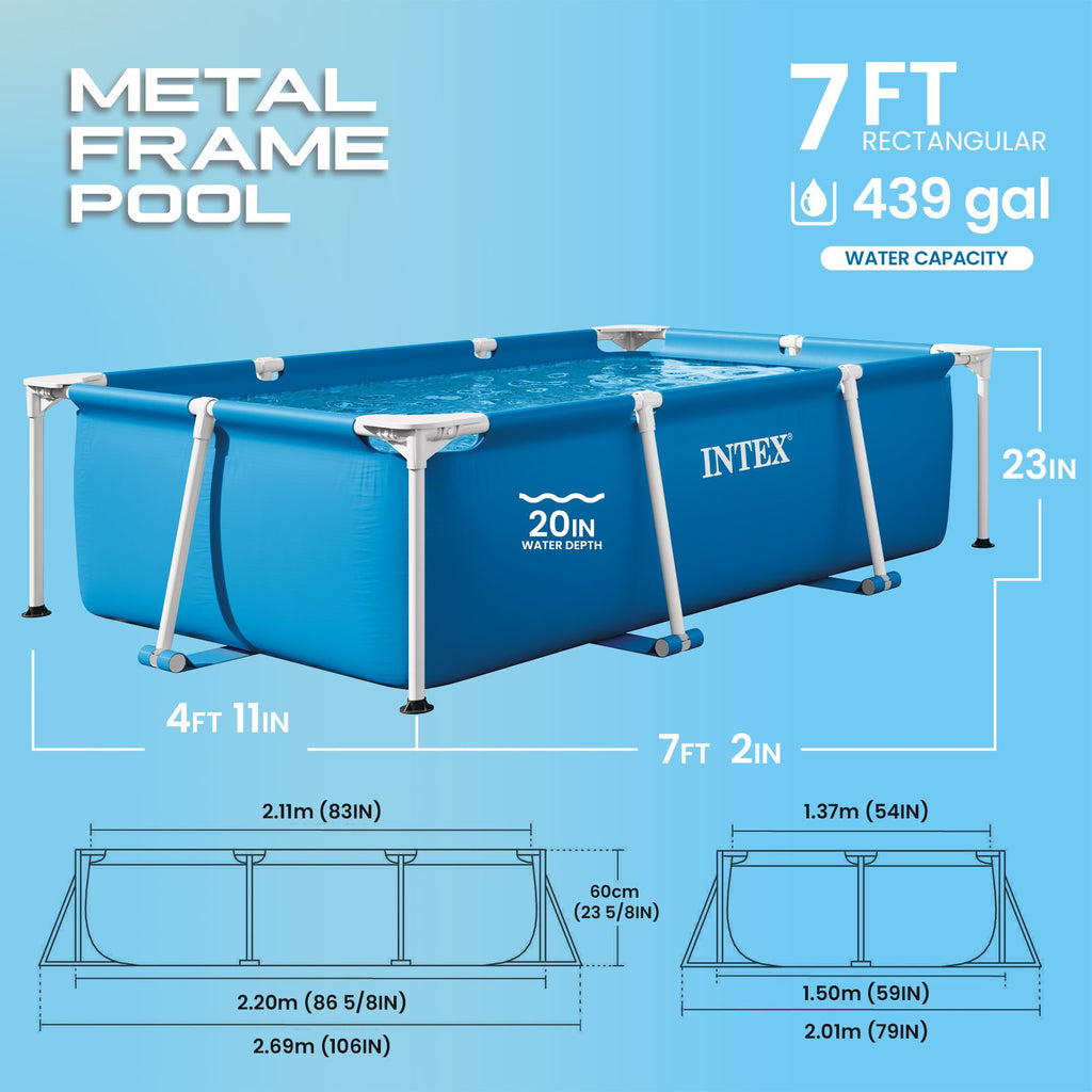 INTEX Rectangular Frame 9 ft 10 in x 6 ft 6.75 in x 29.5 in Above Ground Pool, Swimming Pool with Steel Frame, Pump Not Included