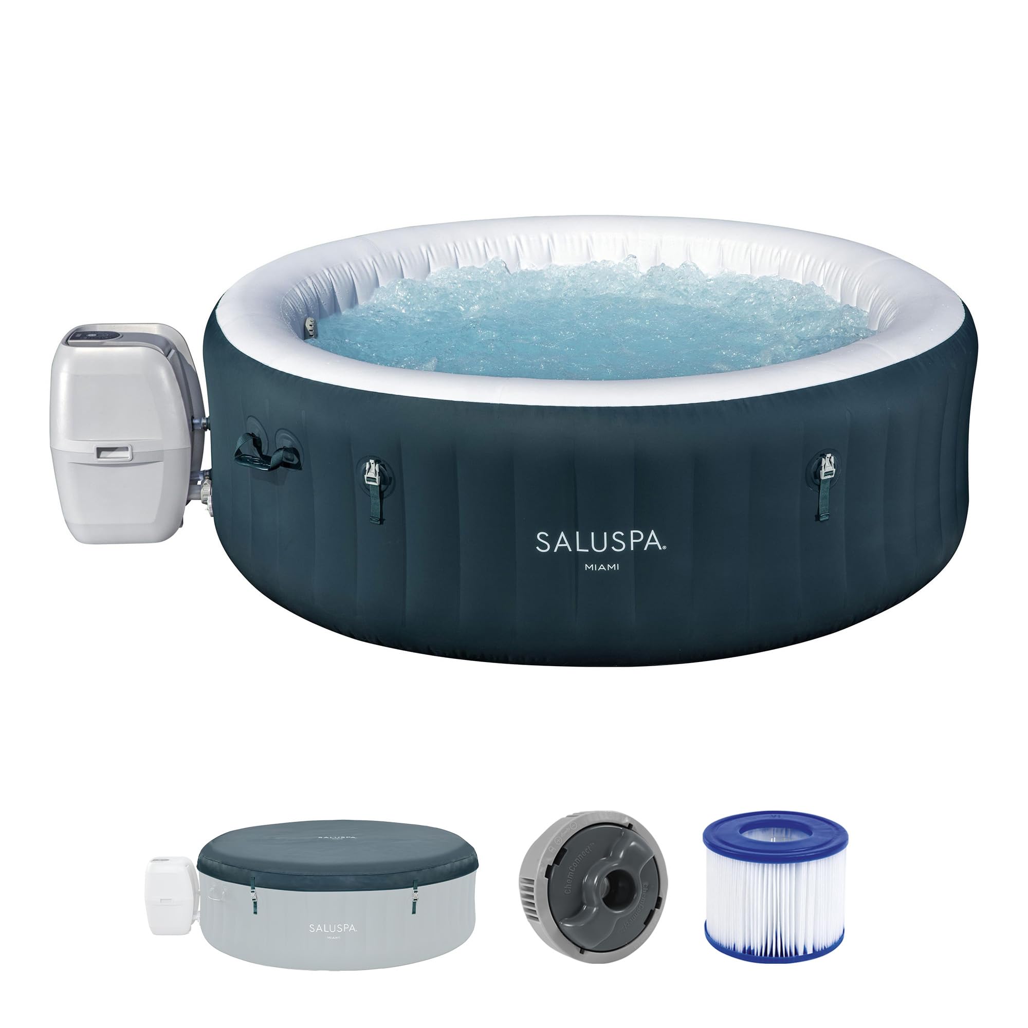 Bestway SaluSpa Cancun 2 to 4 Person Inflatable Hot Tub, Round Energy-Efficient Portable Outdoor Spa with 120 AirJets, 71" x 26"