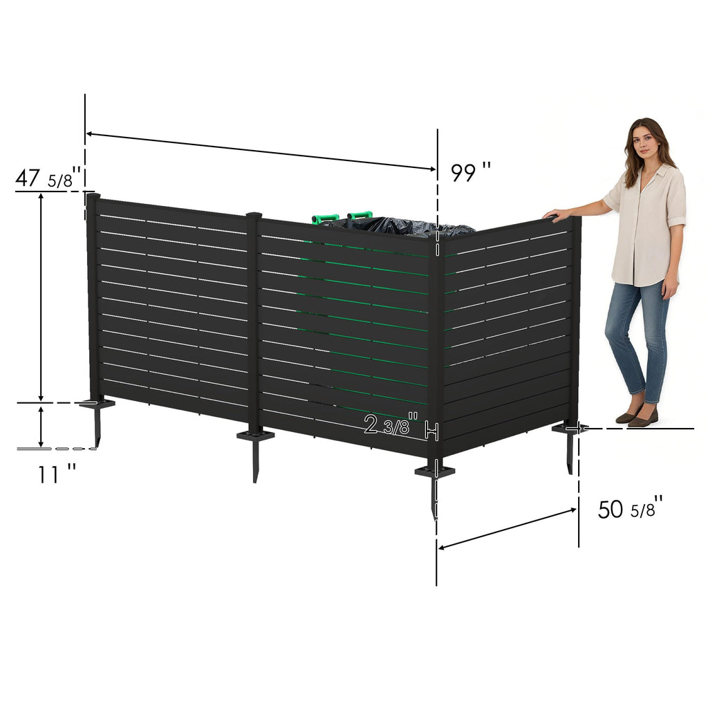 Kozyard 50" W x 48" H Outdoor Privacy Screens Aluminum Post, Air Conditioner Fence Panels, Pool Equipment Enclosure, Trash Can Screens Fence Kit for Outside Backyard Patio(Black/4Panels)