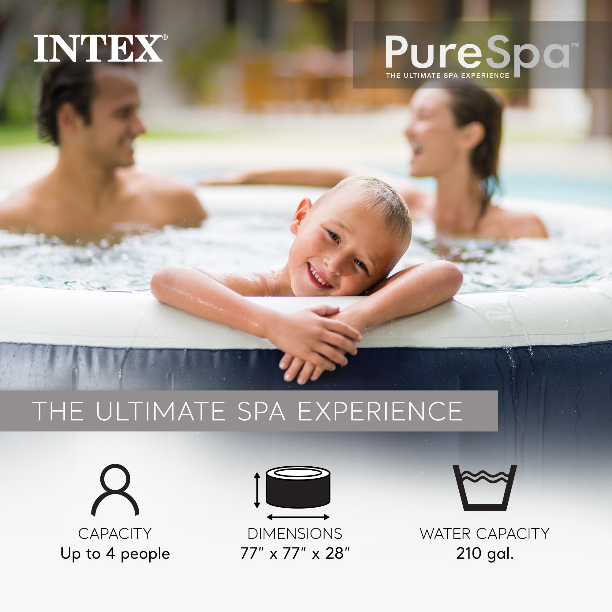 INTEX PureSpa Plus 6 Person Round Inflatable Hot Tub, Bubble Massage Spa Set with Energy Efficient Cover, 2 Headrests, & LED Light, 85 in x 28 in