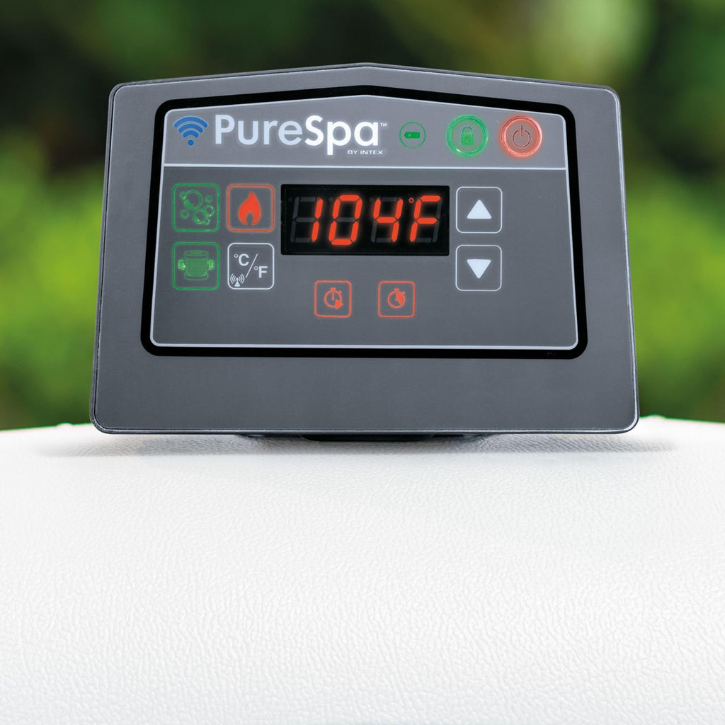 INTEX 28439EH PureSpa Greywood Deluxe Spa Set: Includes Energy Efficient Spa Cover - 140 Bubble Jets - Round Design - 4 Person Capacity - 77" x 28"