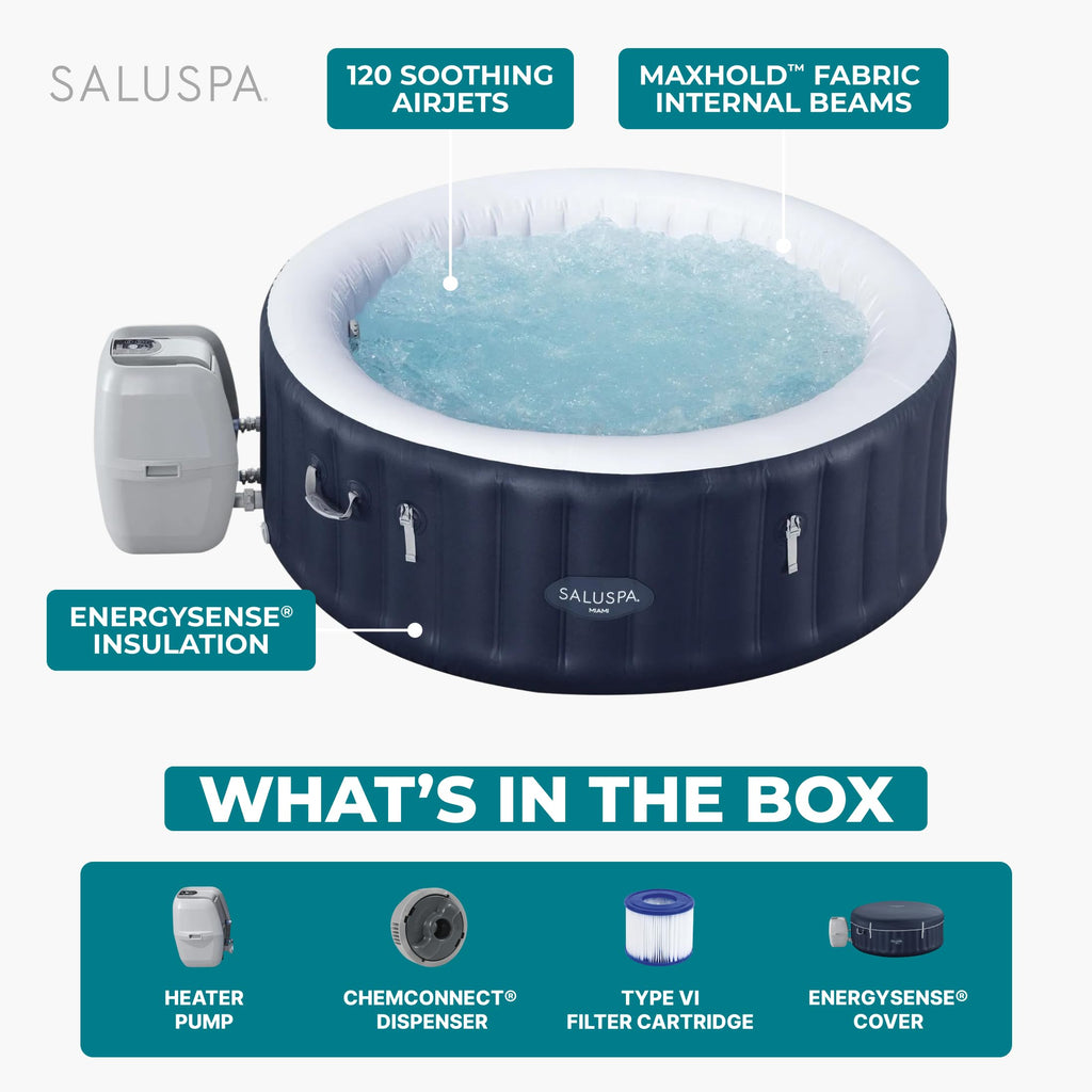 Bestway SaluSpa Cancun 2 to 4 Person Inflatable Hot Tub, Round Energy-Efficient Portable Outdoor Spa with 120 AirJets, 71" x 26"