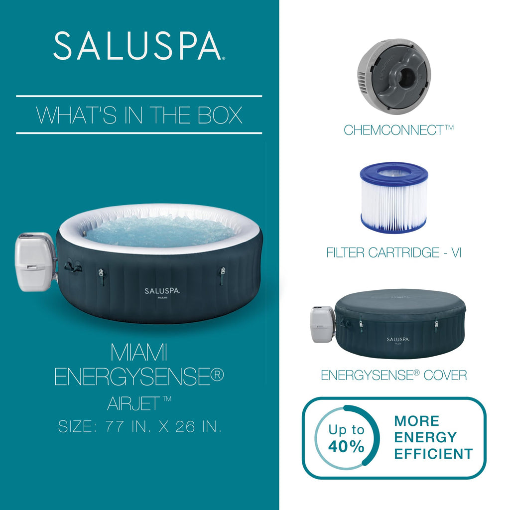 Bestway SaluSpa Cancun 2 to 4 Person Inflatable Hot Tub, Round Energy-Efficient Portable Outdoor Spa with 120 AirJets, 71" x 26"