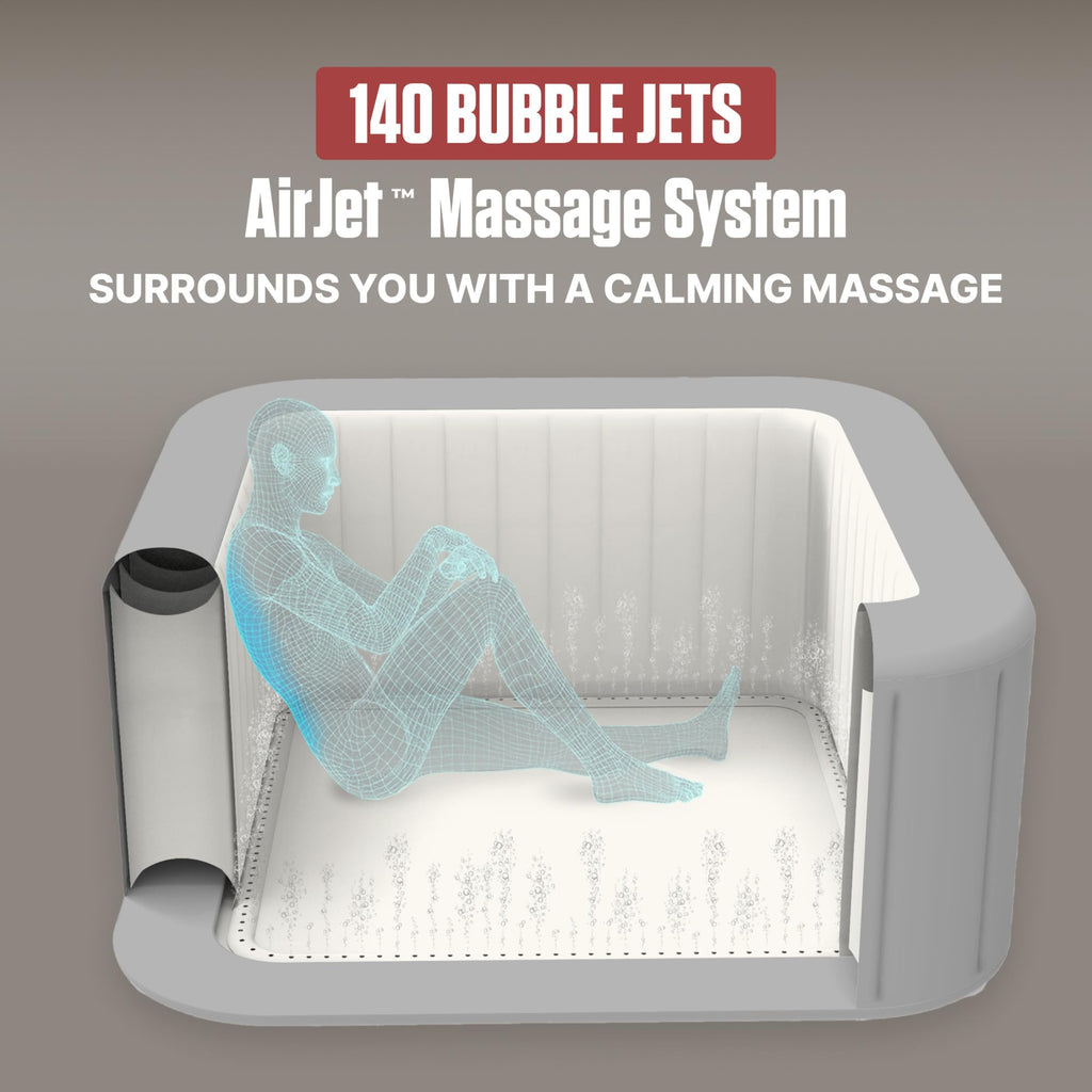 Coleman SaluSpa AirJet 4 to 6 Person Inflatable Hot Tub Square Portable Outdoor Spa with 140 Soothing AirJets and Insulated Cover, Gray