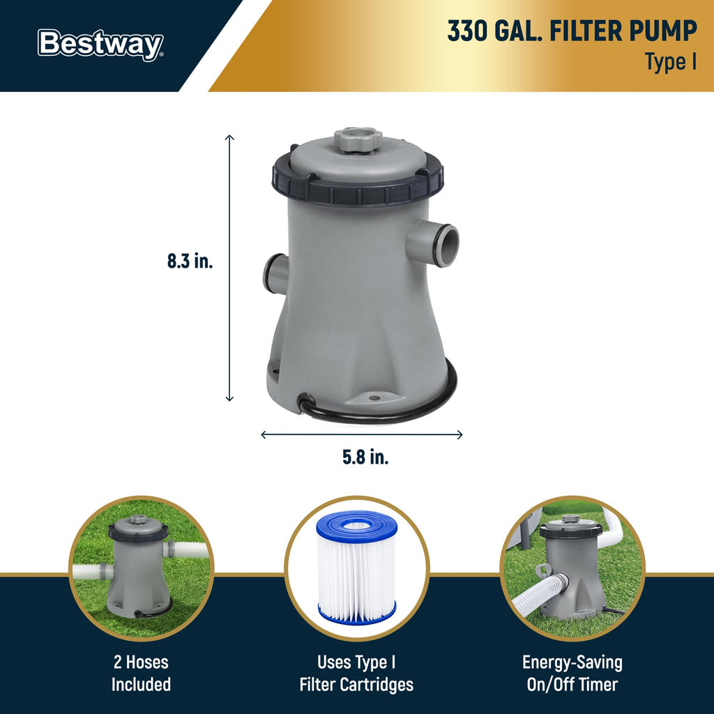 Bestway Steel Pro MAX 14' x 33" Round Above Ground Swimming Pool Set, 530 GPH Filter Pump, Tritech Puncture Resistant Liner, ClickConnect Steel Frame, Gray