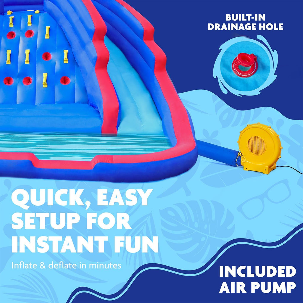 Sunny & Fun Ultra Climber Inflatable Water Slide Park – Heavy-Duty for Outdoor Fun - Climbing Wall, Two Slides & Splash Pool – Easy to Set Up & Inflate with Included Air Pump & Carrying Case