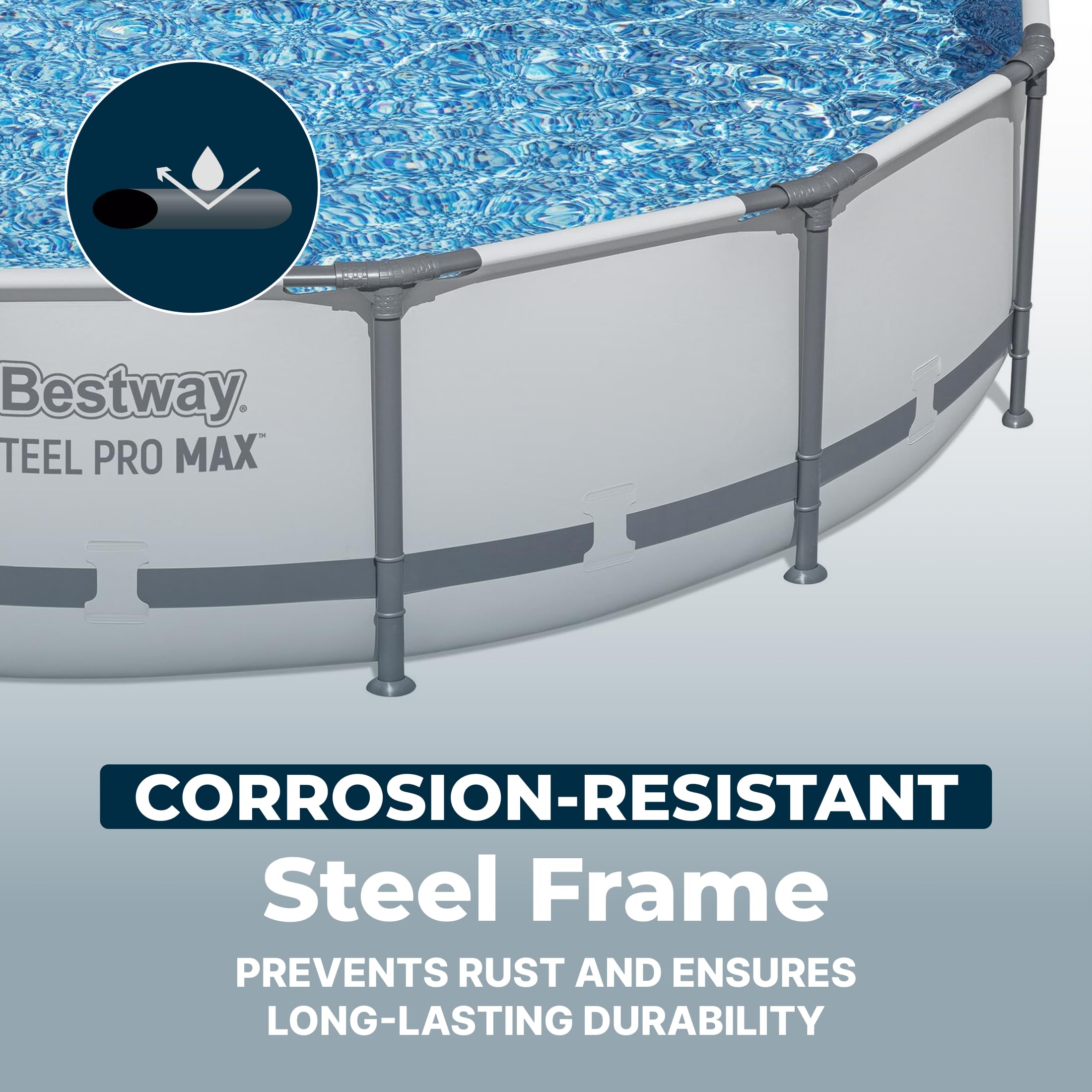 Bestway Steel Pro MAX 14' x 33" Round Above Ground Swimming Pool Set, 530 GPH Filter Pump, Tritech Puncture Resistant Liner, ClickConnect Steel Frame, Gray