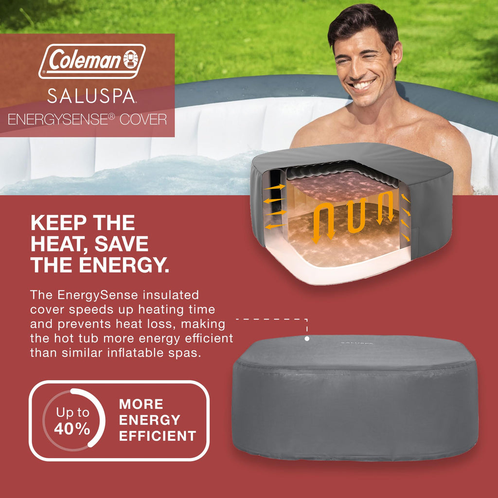 Coleman SaluSpa AirJet 4 to 6 Person Inflatable Hot Tub Square Portable Outdoor Spa with 140 Soothing AirJets and Insulated Cover, Gray