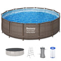 Bestway Power Steel 14’ x 42” Round Above Ground Outdoor Backyard Swimming Pool Set with 1,000 GPH Filter Pump, Ladder, and Pool Cover