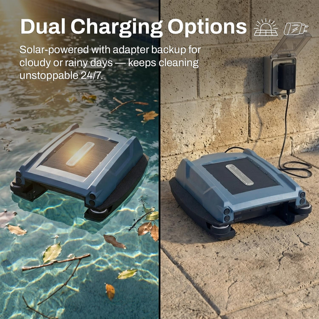 Betta Neo Solar-Powered Robotic Pool Skimmer with App Control & Ultra Long-Range Gateway System, Weather-Adaptive & Scheduled Cleaning, Dual Charging Options, for In-Ground & Above-Ground Pools (Grey)
