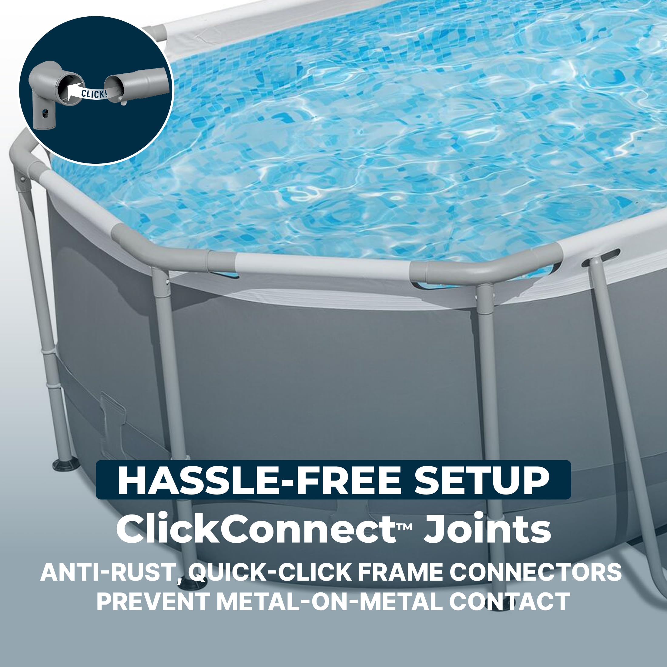 Bestway Steel Pro MAX 14' x 8'2" x 39.5" Oval Above Ground Swimming Pool Set, 530 GPH Filter Pump, Ladder, Tritech Puncture Resistant Liner, ClickConnect Steel Frame, Gray