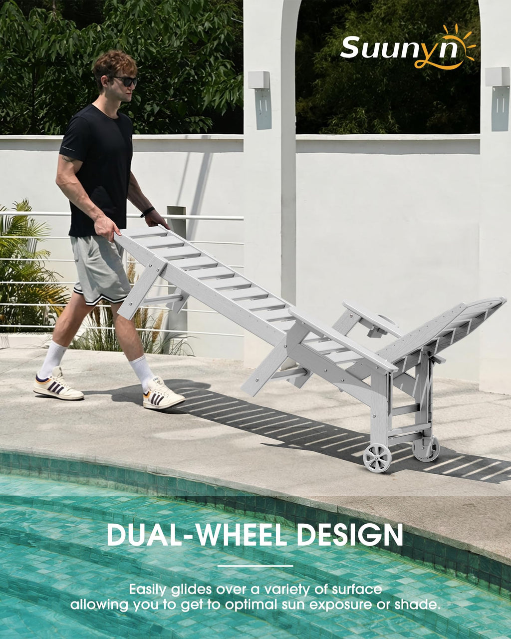 Lounge Chair Outdoor Set of 2, HDPE Chaise Lounge Outdoor, Pool Lounge Chair for Pool Poolside Deck Backyard Patio, Teak