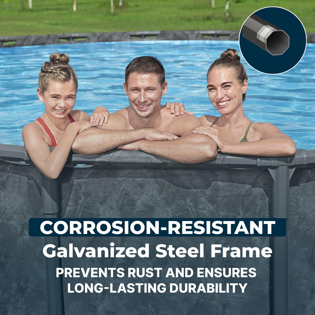 Bestway APX 365 18' x 52" Above Ground Pool, Round Metal Frame Outdoor Swimming Pool Set with Sand Filter Pump, Ladder, and Cover, Dark Marble