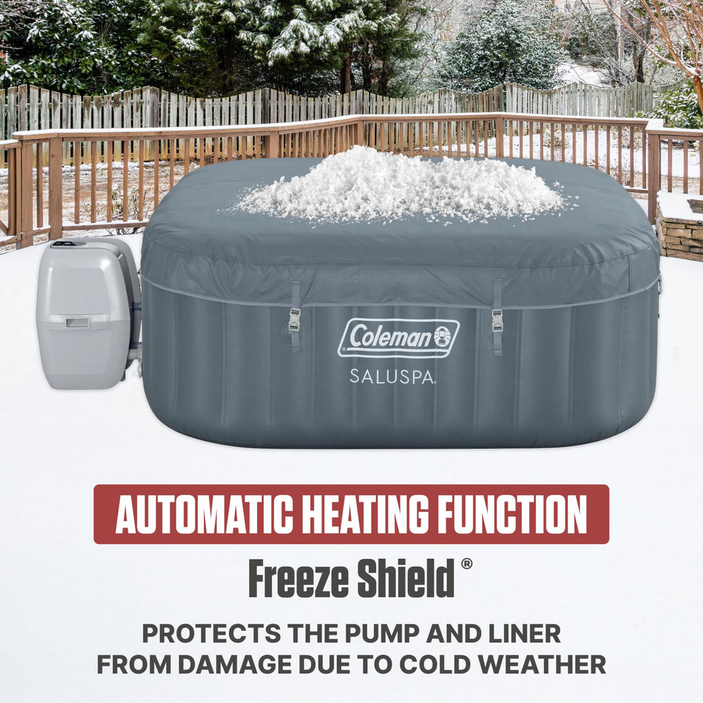 Coleman SaluSpa AirJet 4 to 6 Person Inflatable Hot Tub Square Portable Outdoor Spa with 140 Soothing AirJets and Insulated Cover, Gray