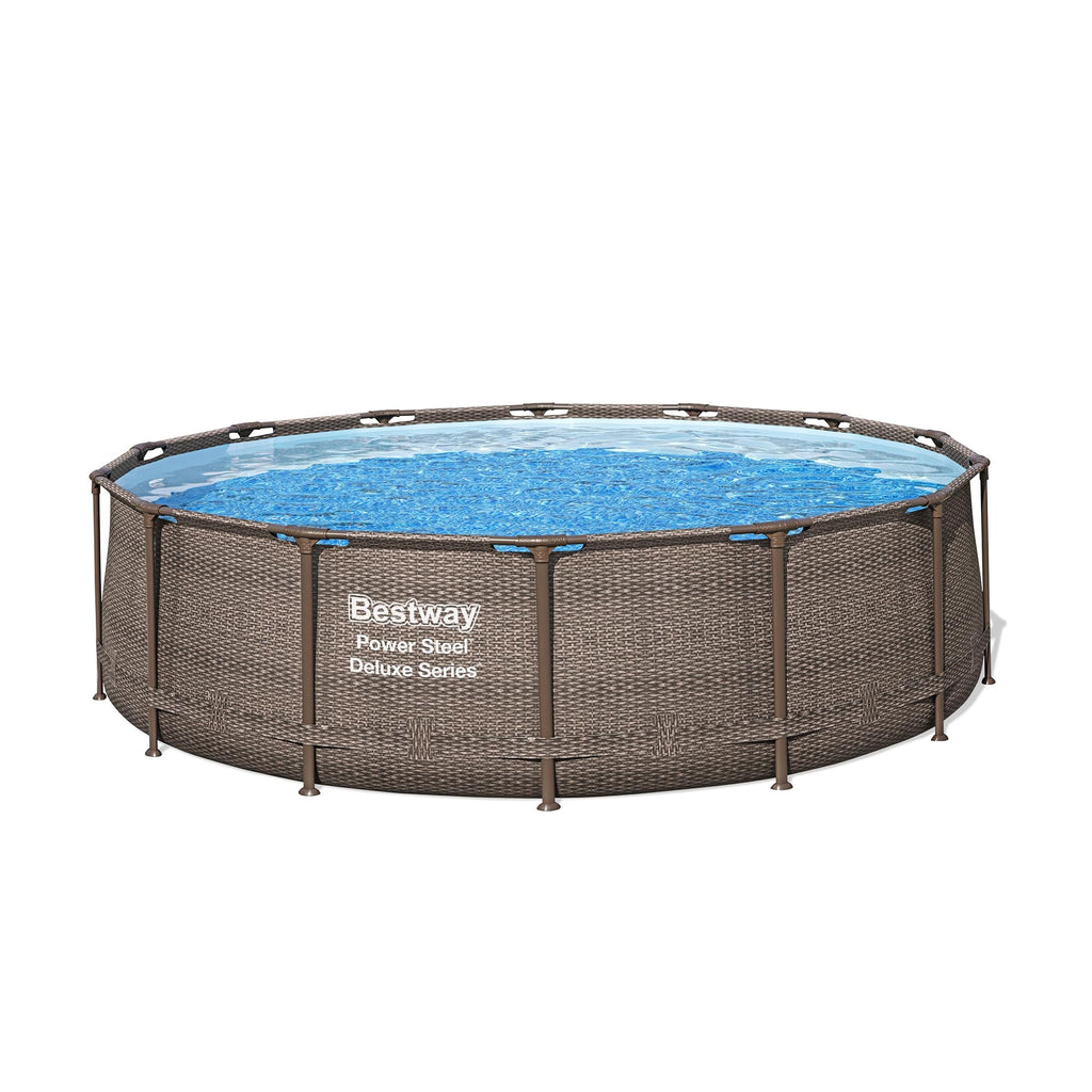 Bestway Power Steel 14’ x 42” Round Above Ground Outdoor Backyard Swimming Pool Set with 1,000 GPH Filter Pump, Ladder, and Pool Cover