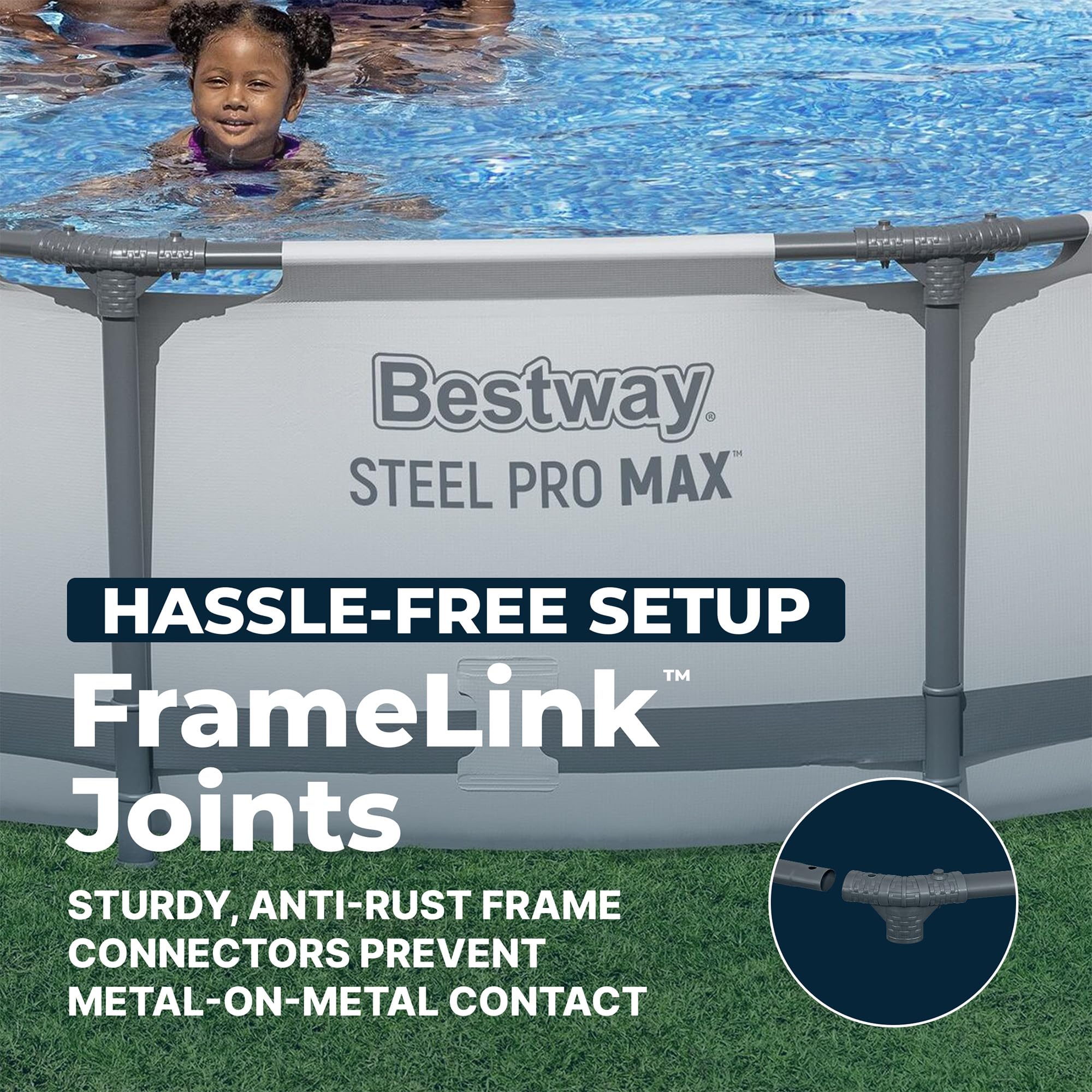 Bestway Steel Pro MAX 14' x 33" Round Above Ground Swimming Pool Set, 530 GPH Filter Pump, Tritech Puncture Resistant Liner, ClickConnect Steel Frame, Gray