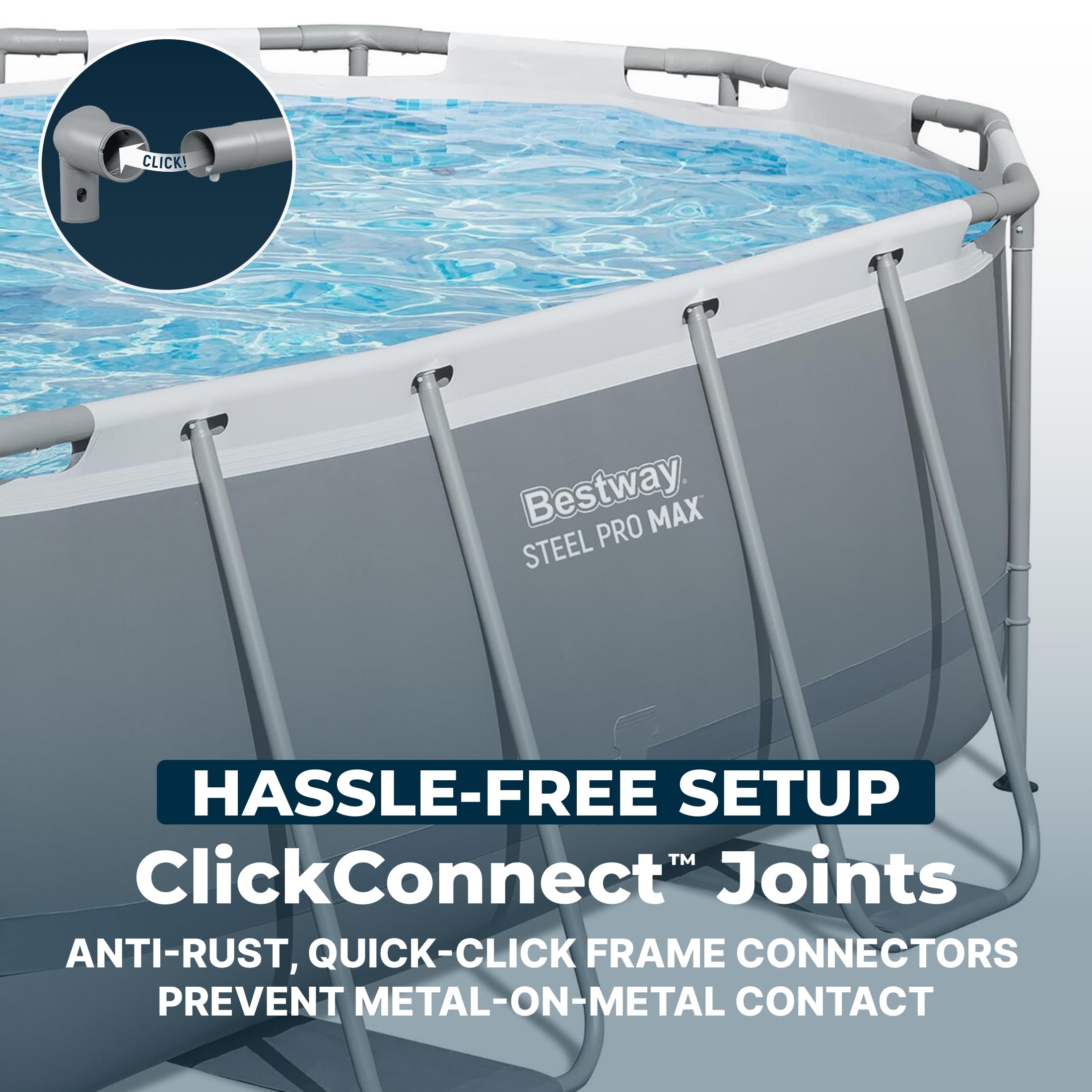 Bestway Steel Pro MAX 14' x 8'2" x 39.5" Oval Above Ground Swimming Pool Set, 530 GPH Filter Pump, Ladder, Tritech Puncture Resistant Liner, ClickConnect Steel Frame, Gray