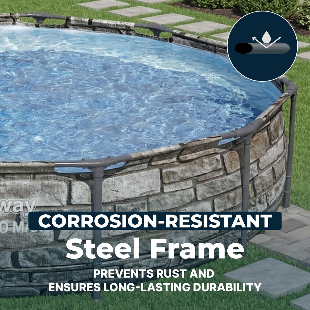 Bestway Steel Pro MAX 14' x 33" Round Above Ground Swimming Pool Set, 530 GPH Filter Pump, Tritech Puncture Resistant Liner, ClickConnect Steel Frame, Gray