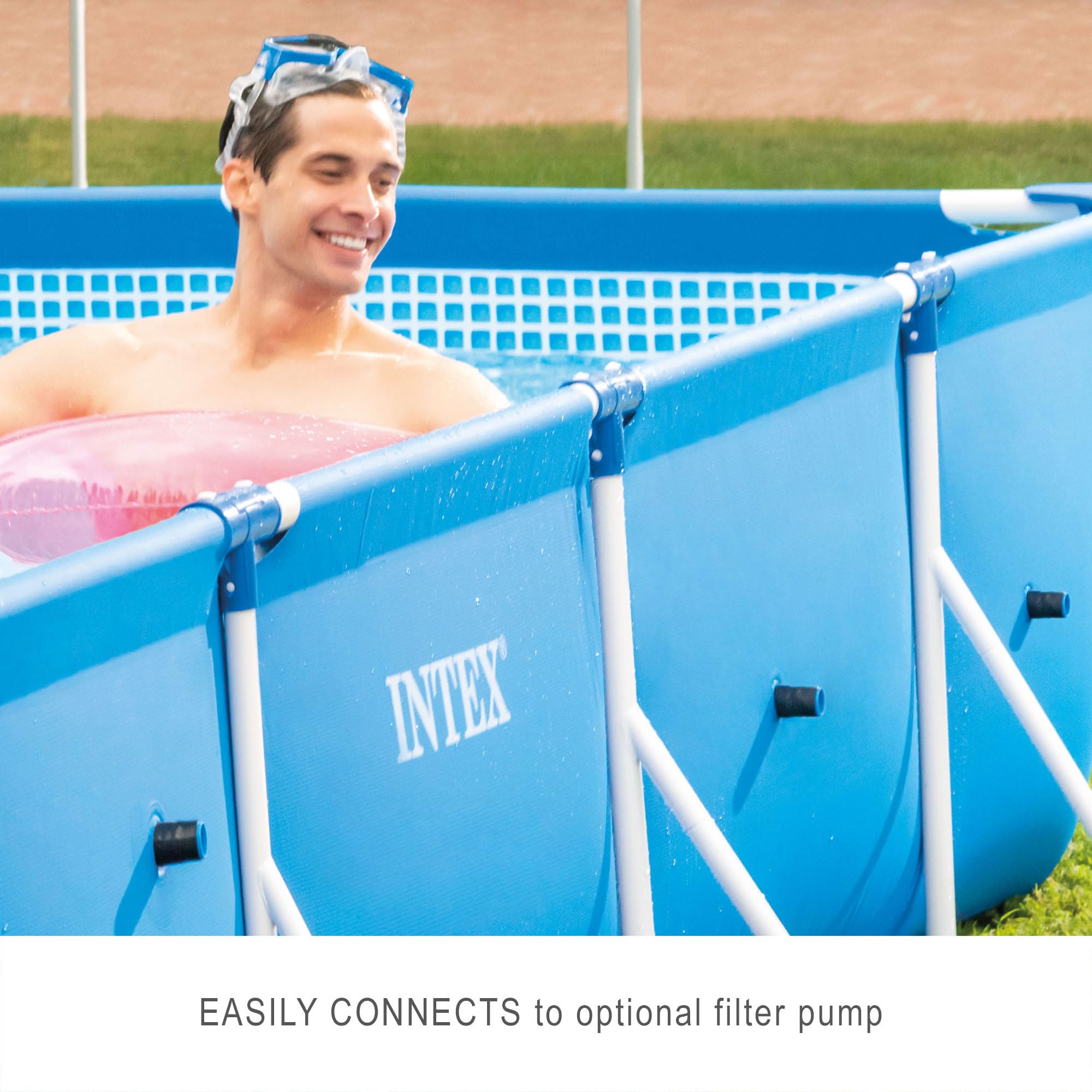 INTEX Rectangular Frame 9 ft 10 in x 6 ft 6.75 in x 29.5 in Above Ground Pool, Swimming Pool with Steel Frame, Pump Not Included