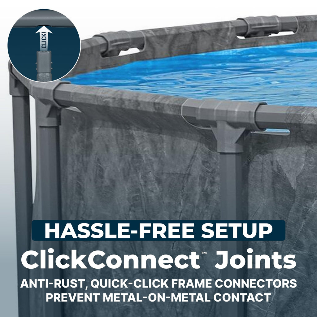 Bestway APX 365 18' x 52" Above Ground Pool, Round Metal Frame Outdoor Swimming Pool Set with Sand Filter Pump, Ladder, and Cover, Dark Marble
