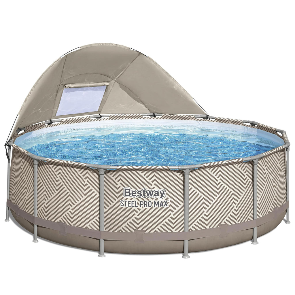 Bestway Power Steel 14’ x 42” Round Above Ground Outdoor Backyard Swimming Pool Set with 1,000 GPH Filter Pump, Ladder, and Pool Cover