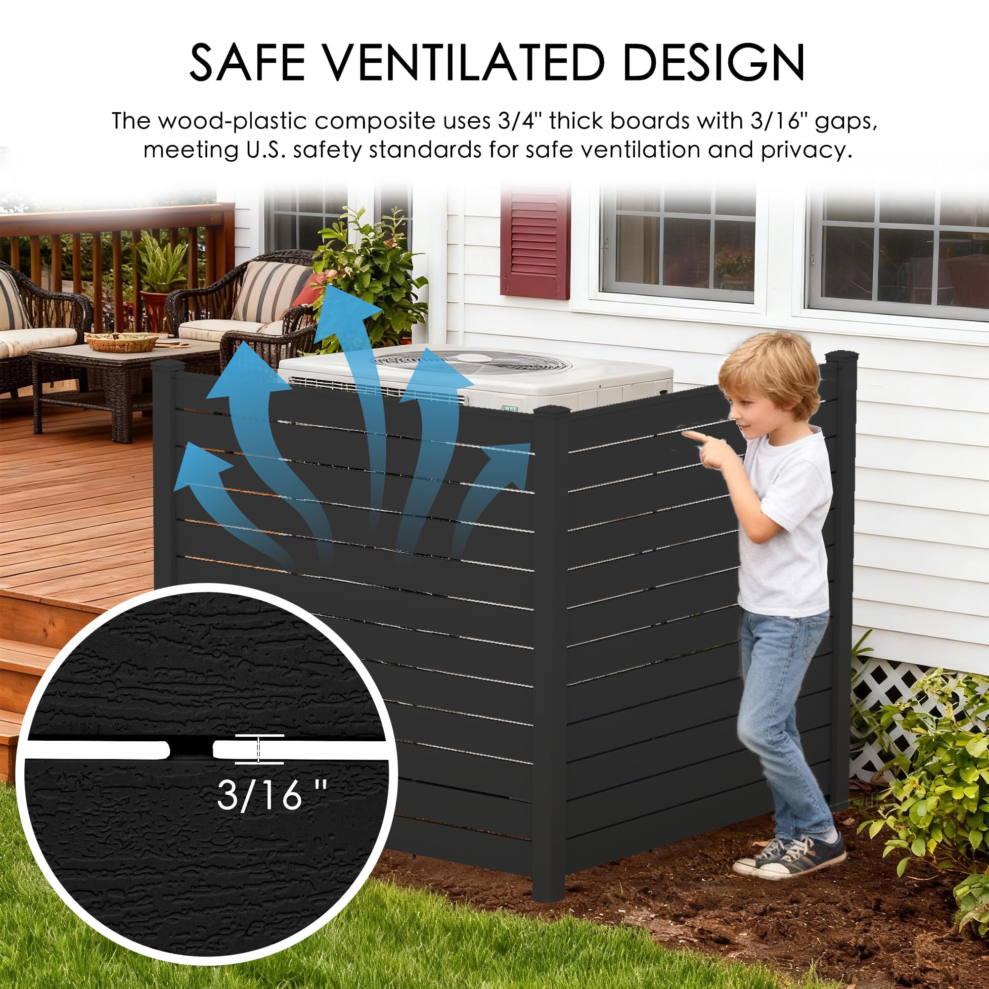 Kozyard 50" W x 48" H Outdoor Privacy Screens Aluminum Post, Air Conditioner Fence Panels, Pool Equipment Enclosure, Trash Can Screens Fence Kit for Outside Backyard Patio(Black/4Panels)