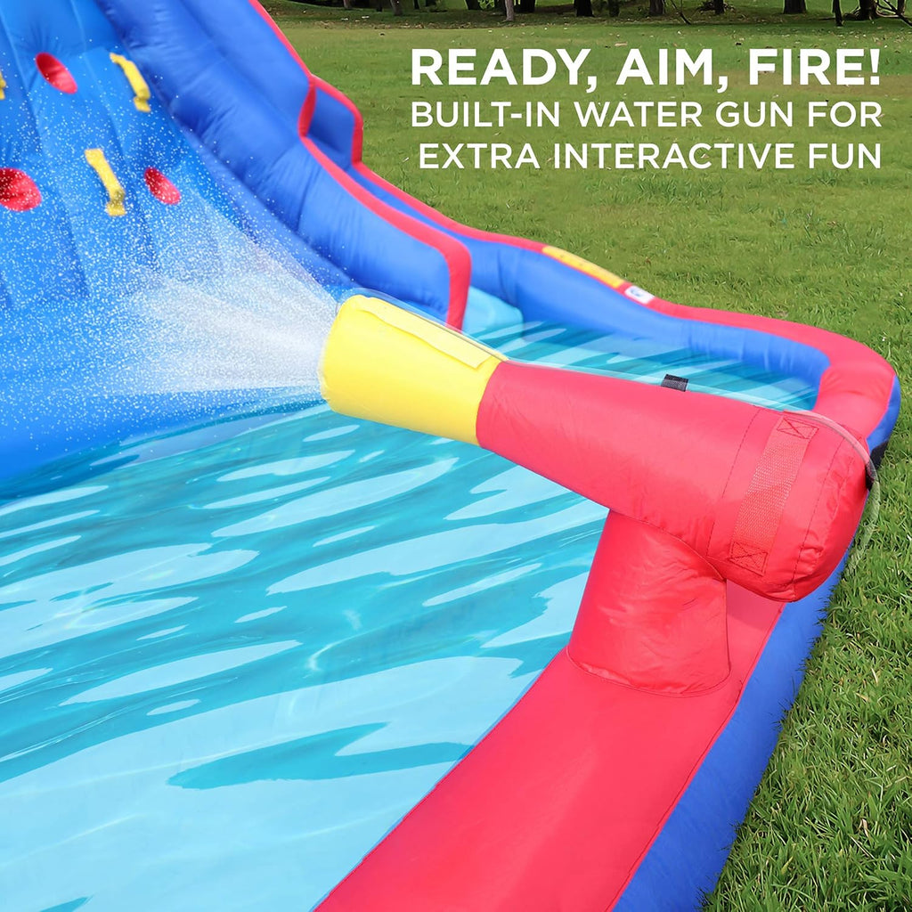 Sunny & Fun Ultra Climber Inflatable Water Slide Park – Heavy-Duty for Outdoor Fun - Climbing Wall, Two Slides & Splash Pool – Easy to Set Up & Inflate with Included Air Pump & Carrying Case