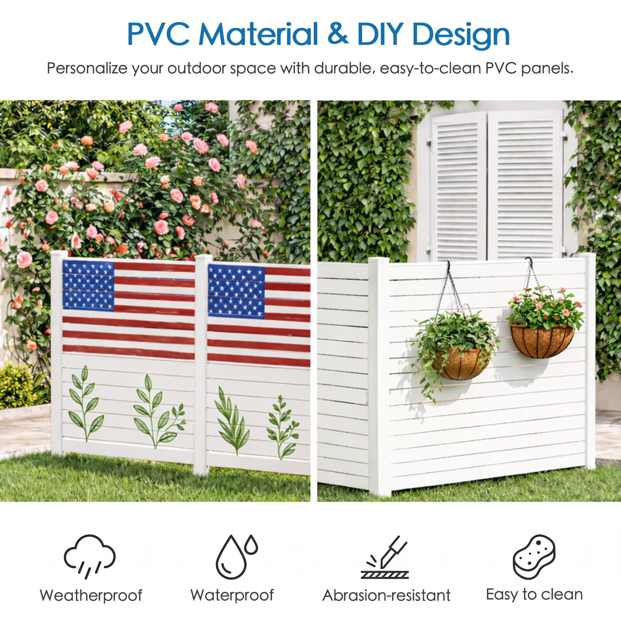 Kozyard 50" W x 48" H Outdoor Privacy Screens Aluminum Post, Air Conditioner Fence Panels, Pool Equipment Enclosure, Trash Can Screens Fence Kit for Outside Backyard Patio(Black/4Panels)