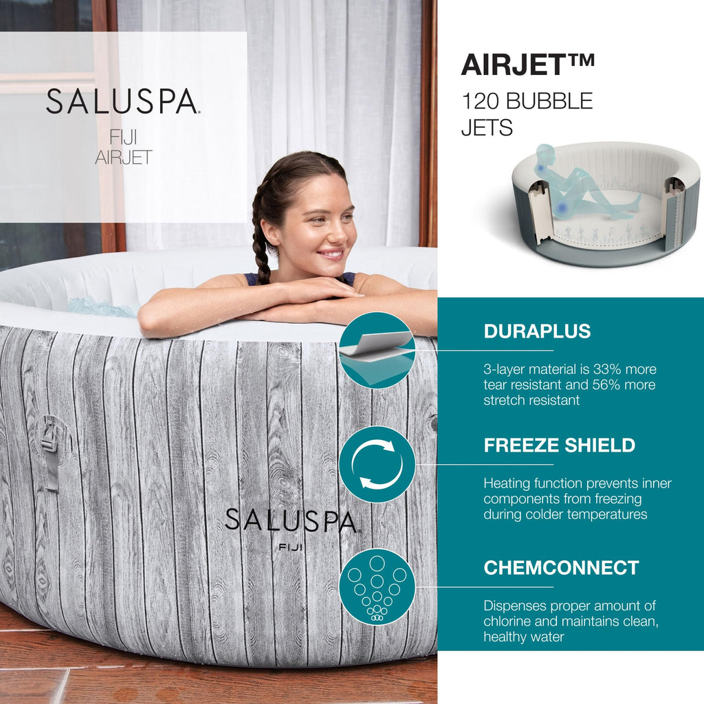 Bestway SaluSpa Fiji 2 to 4 Person Inflatable Hot Tub, Round Energy-Efficient Portable Outdoor Spa with 120 AirJets, 71" x 26"