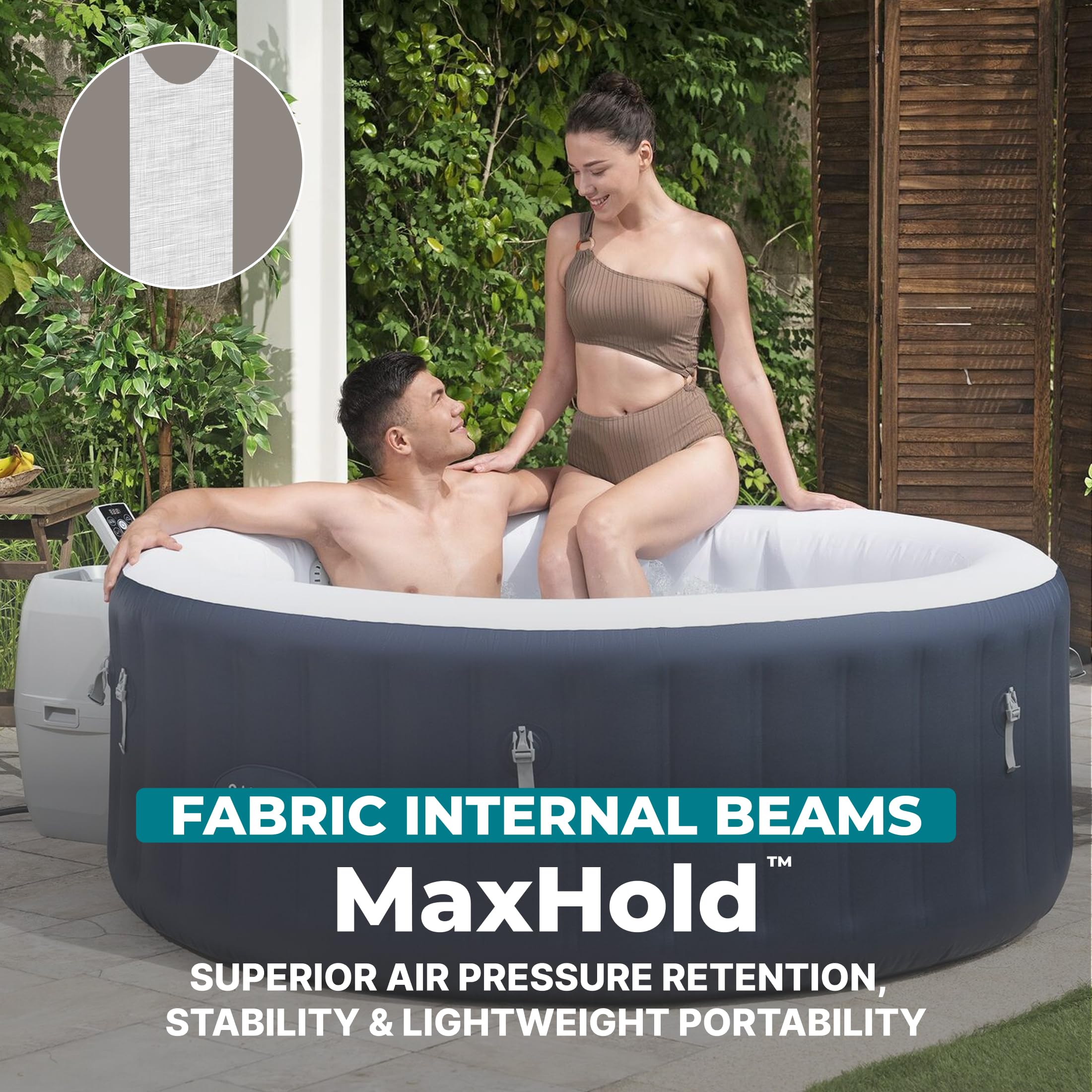Bestway SaluSpa Cancun 2 to 4 Person Inflatable Hot Tub, Round Energy-Efficient Portable Outdoor Spa with 120 AirJets, 71" x 26"