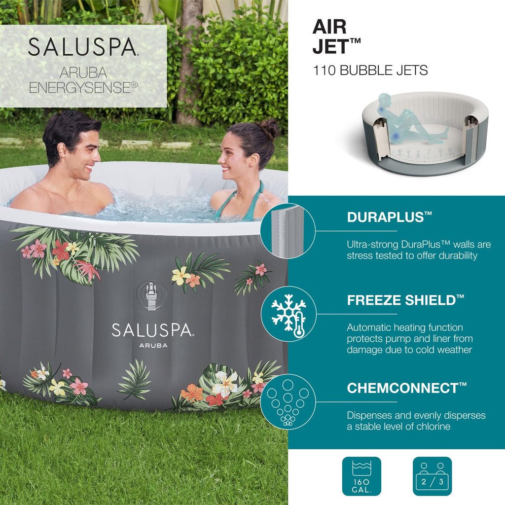 Bestway SaluSpa Cancun 2 to 4 Person Inflatable Hot Tub, Round Energy-Efficient Portable Outdoor Spa with 120 AirJets, 71" x 26"
