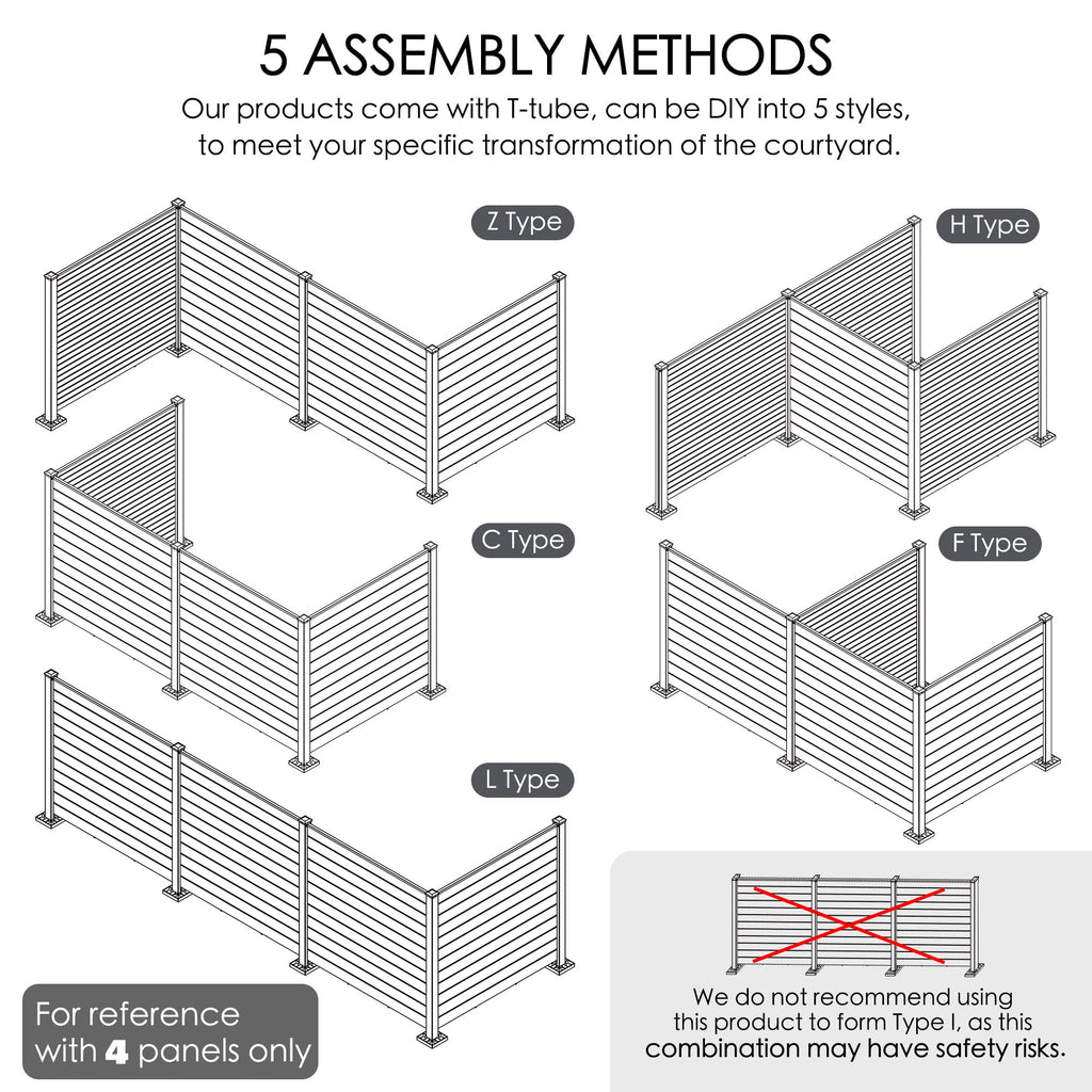 Kozyard 50" W x 48" H Outdoor Privacy Screens Aluminum Post, Air Conditioner Fence Panels, Pool Equipment Enclosure, Trash Can Screens Fence Kit for Outside Backyard Patio(Black/4Panels)