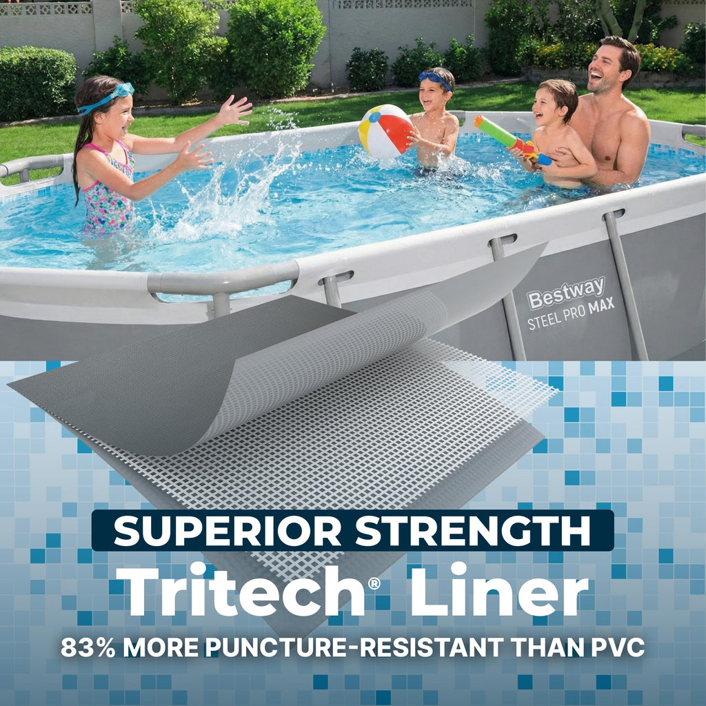 Bestway Steel Pro MAX 14' x 8'2" x 39.5" Oval Above Ground Swimming Pool Set, 530 GPH Filter Pump, Ladder, Tritech Puncture Resistant Liner, ClickConnect Steel Frame, Gray