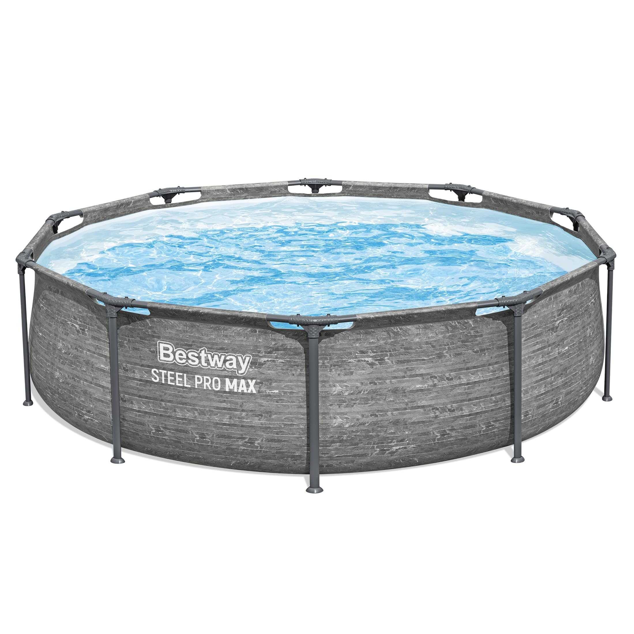 Bestway Steel Pro MAX 14' x 33" Round Above Ground Swimming Pool Set, 530 GPH Filter Pump, Tritech Puncture Resistant Liner, ClickConnect Steel Frame, Gray