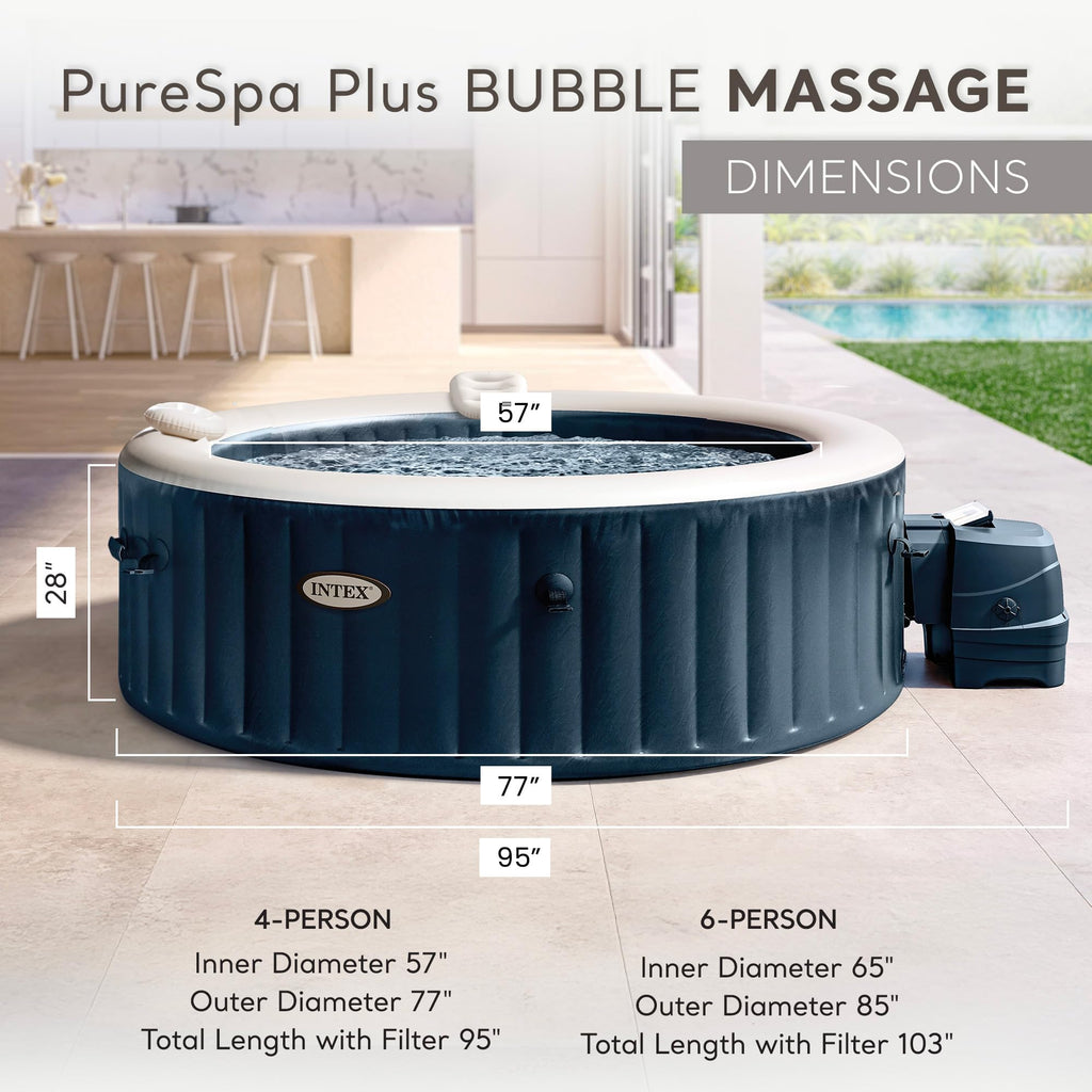 INTEX PureSpa Plus 6 Person Round Inflatable Hot Tub, Bubble Massage Spa Set with Energy Efficient Cover, 2 Headrests, & LED Light, 85 in x 28 in