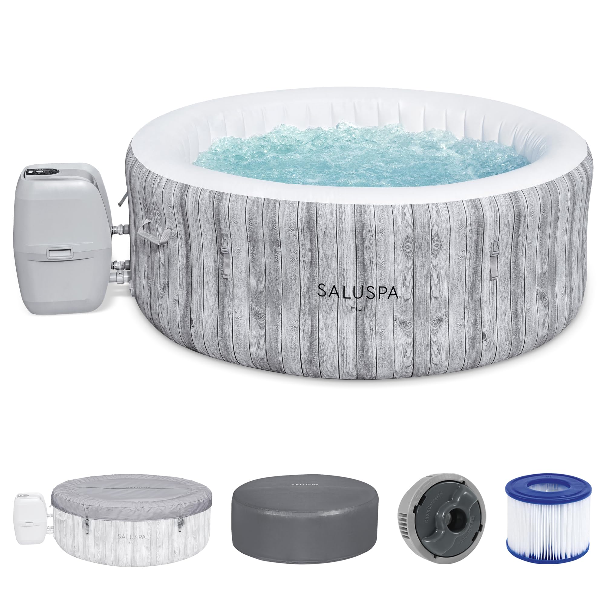 Bestway SaluSpa Fiji 2 to 4 Person Inflatable Hot Tub, Round Energy-Efficient Portable Outdoor Spa with 120 AirJets, 71" x 26"