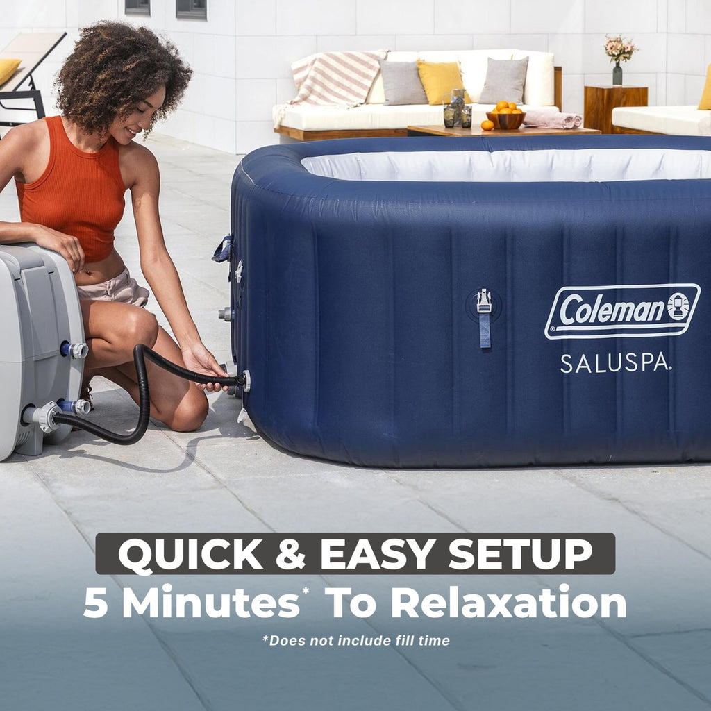 Coleman SaluSpa AirJet 4 to 6 Person Inflatable Hot Tub Square Portable Outdoor Spa with 140 Soothing AirJets and Insulated Cover, Gray