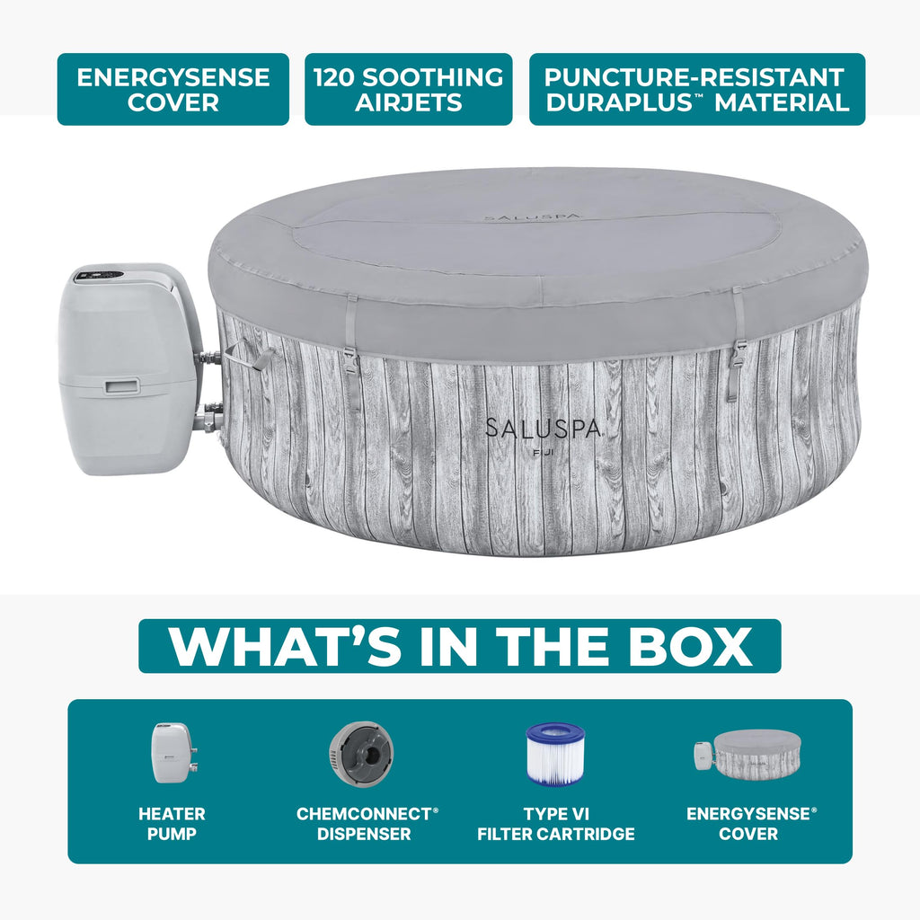 Bestway SaluSpa Fiji 2 to 4 Person Inflatable Hot Tub, Round Energy-Efficient Portable Outdoor Spa with 120 AirJets, 71" x 26"