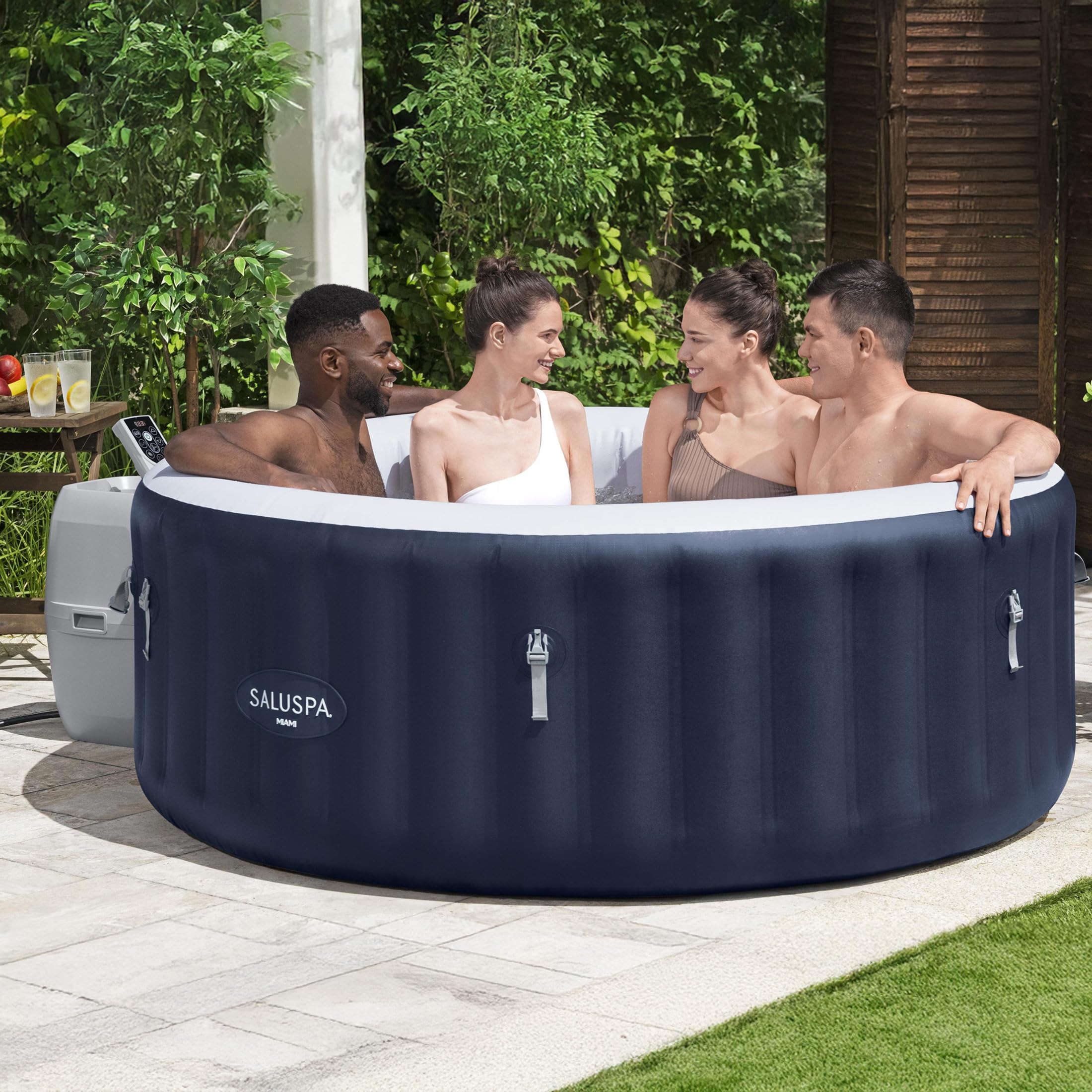 Bestway SaluSpa Cancun 2 to 4 Person Inflatable Hot Tub, Round Energy-Efficient Portable Outdoor Spa with 120 AirJets, 71" x 26"