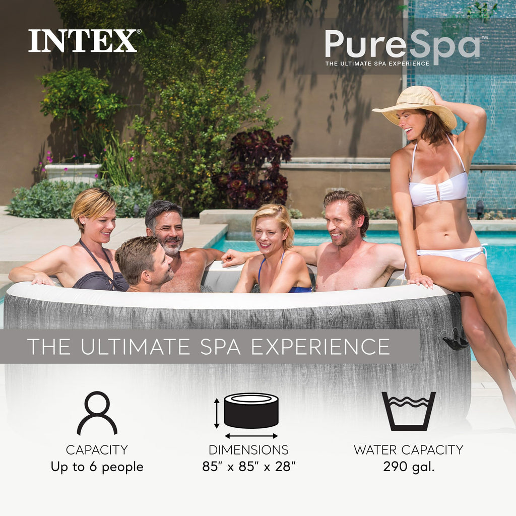 INTEX 28439EH PureSpa Greywood Deluxe Spa Set: Includes Energy Efficient Spa Cover - 140 Bubble Jets - Round Design - 4 Person Capacity - 77" x 28"