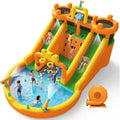AirMyFun Inflatable Water Slide, 10 in 1 Multifunctional Water Park for Kids Backyard with Double Slides, Climbing Wall,2 Basketball Hoop,Dual Water Cannons, Inflatable Water Bounce House with Blower