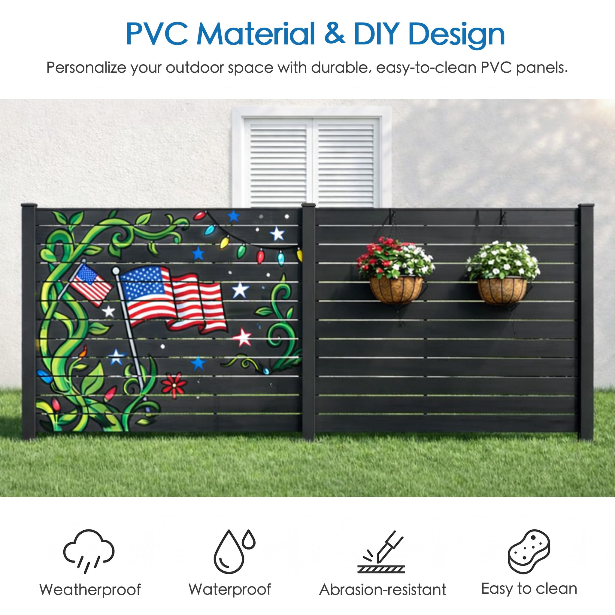 Kozyard 50" W x 48" H Outdoor Privacy Screens Aluminum Post, Air Conditioner Fence Panels, Pool Equipment Enclosure, Trash Can Screens Fence Kit for Outside Backyard Patio(Black/4Panels)