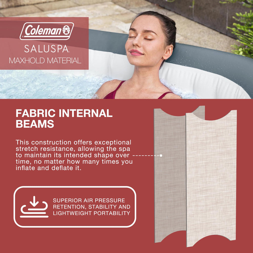 Coleman SaluSpa AirJet 4 to 6 Person Inflatable Hot Tub Square Portable Outdoor Spa with 140 Soothing AirJets and Insulated Cover, Gray