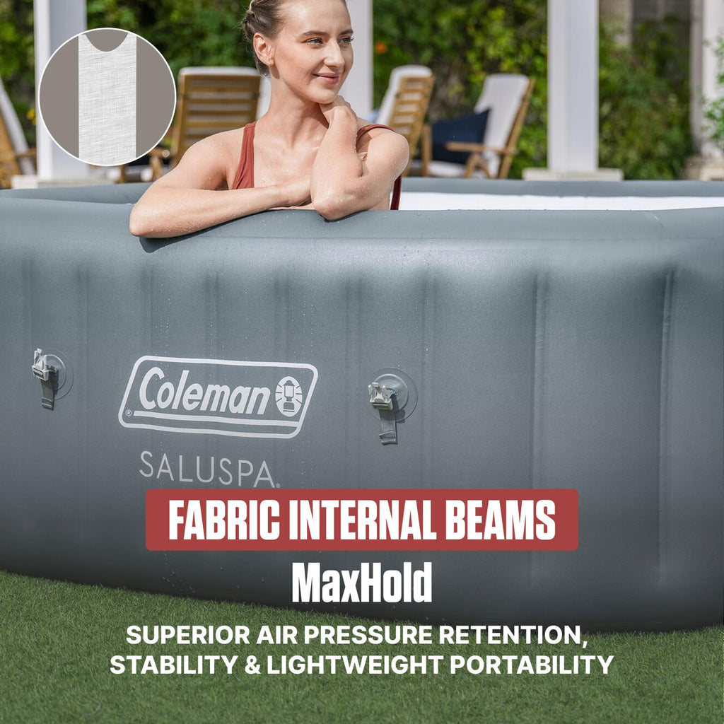 Coleman SaluSpa AirJet 4 to 6 Person Inflatable Hot Tub Square Portable Outdoor Spa with 140 Soothing AirJets and Insulated Cover, Gray