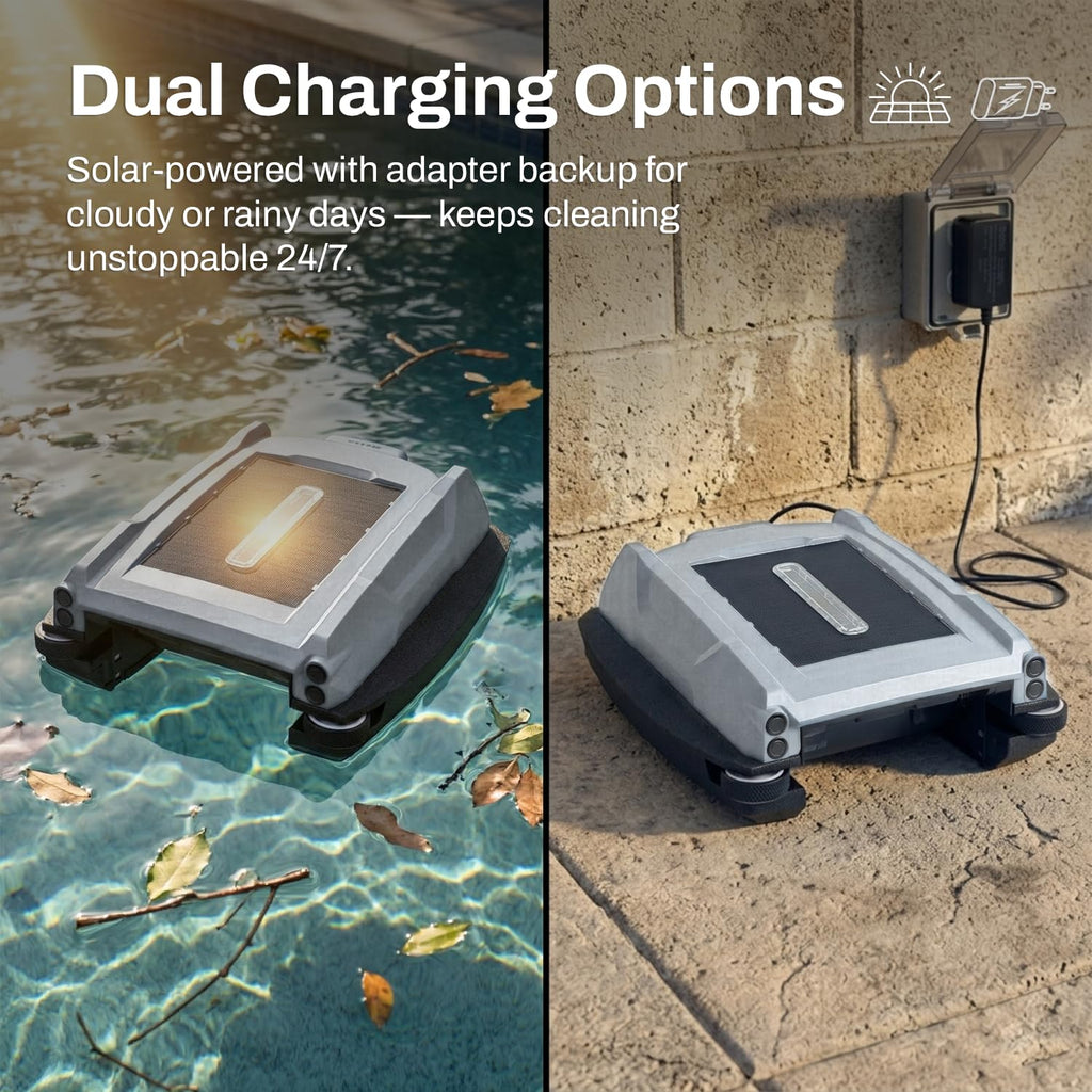 Betta Neo Solar-Powered Robotic Pool Skimmer with App Control & Ultra Long-Range Gateway System, Weather-Adaptive & Scheduled Cleaning, Dual Charging Options, for In-Ground & Above-Ground Pools (Grey)