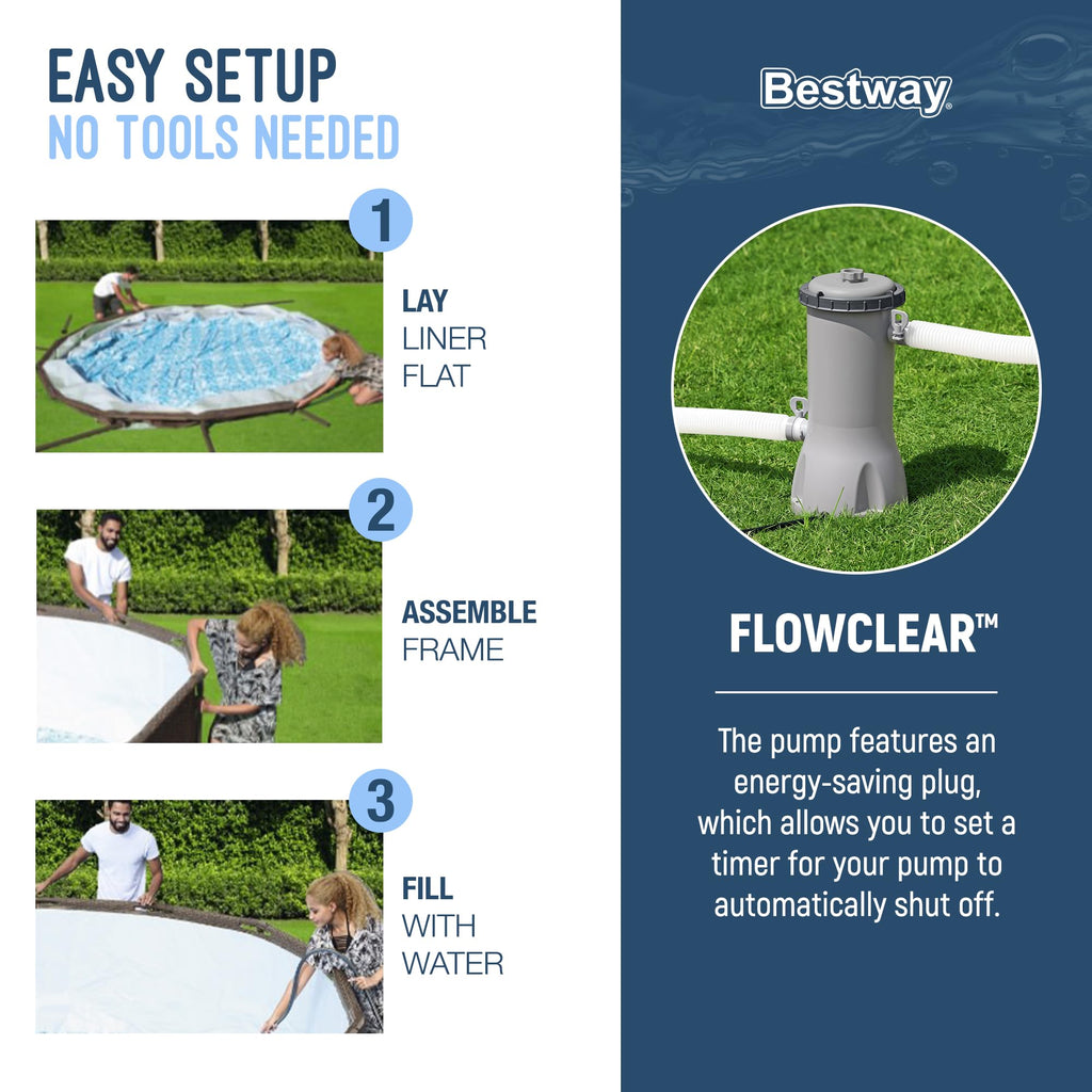 Bestway Power Steel 14’ x 42” Round Above Ground Outdoor Backyard Swimming Pool Set with 1,000 GPH Filter Pump, Ladder, and Pool Cover
