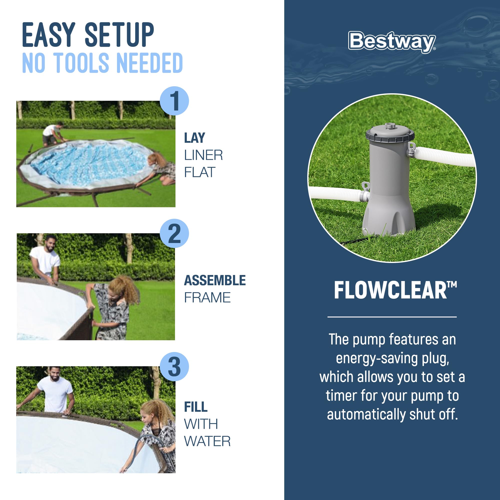 Bestway Power Steel 14’ x 42” Round Above Ground Outdoor Backyard Swimming Pool Set with 1,000 GPH Filter Pump, Ladder, and Pool Cover
