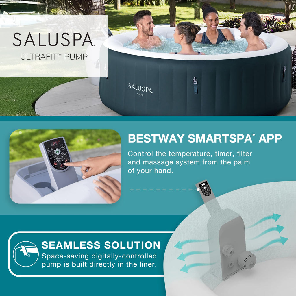 Bestway SaluSpa Cancun 2 to 4 Person Inflatable Hot Tub, Round Energy-Efficient Portable Outdoor Spa with 120 AirJets, 71" x 26"