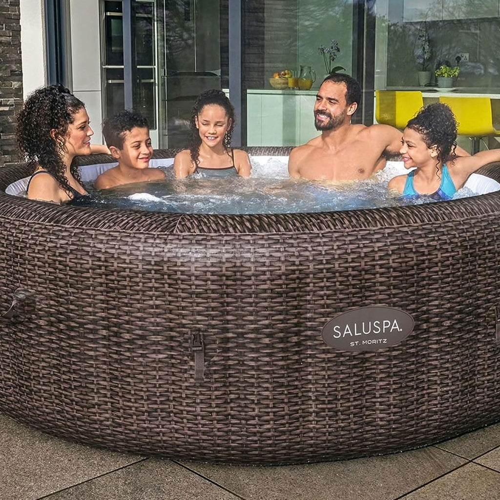 Bestway SaluSpa St Moritz Large Round AirJet 7 Person Inflatable Hot Tub Portable Outdoor Spa with 180 Soothing AirJets and Cover, Brown